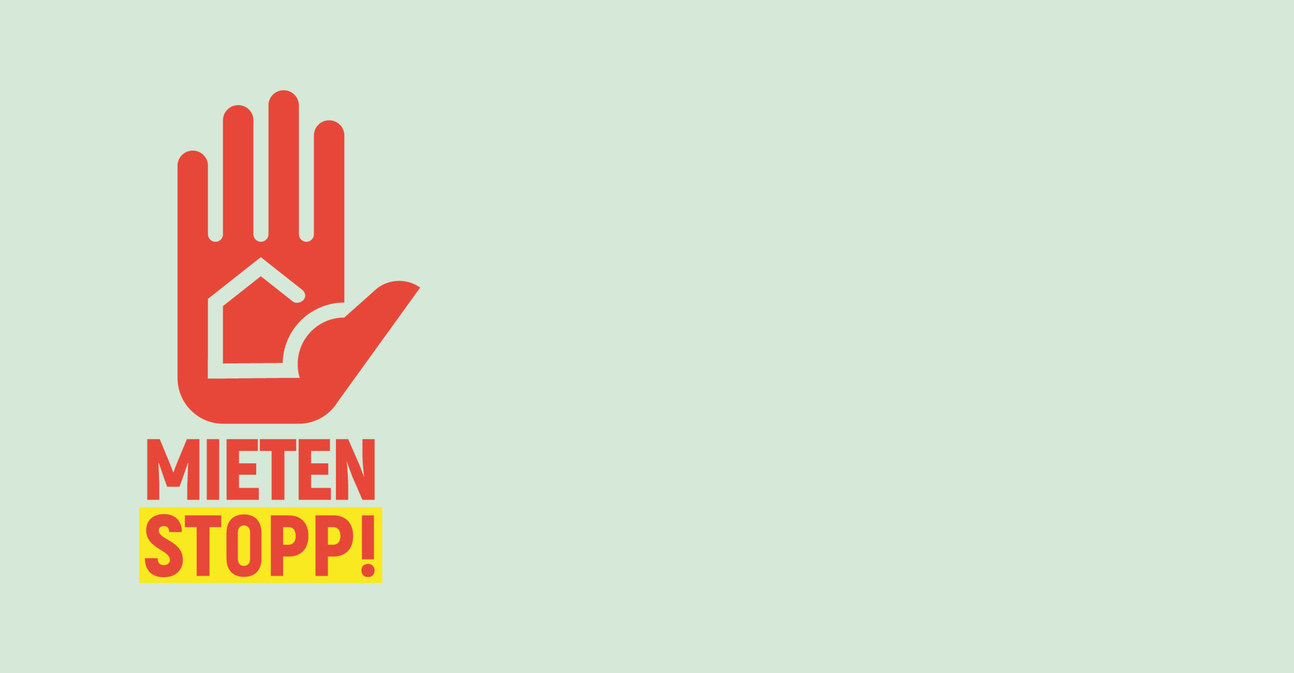 Grafik Mietenstopp: Hand mit Haus und Schriftzug